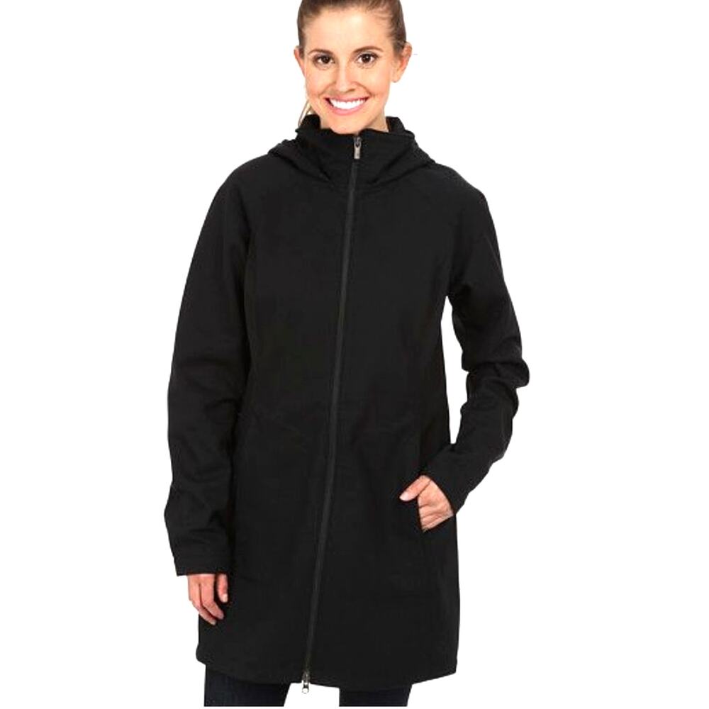 Columbia XS Soft Shell $179 Hooded Rain Jacket Waterproof Trench Coat Black NEW!